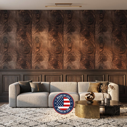 Rustic Dark Wood Grain Wallpaper Mural, Walnut Texture Wall Decor, Modern Farmhouse Cabin Aesthetic, Masculine Office Accent Wall