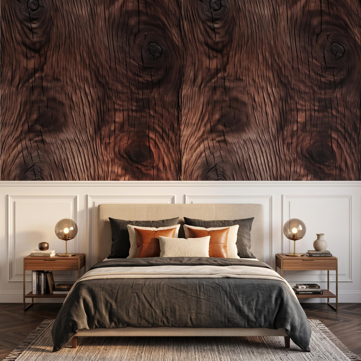 Rustic Dark Wood Grain Wallpaper Mural, Walnut Texture Wall Decor, Modern Farmhouse Cabin Aesthetic, Masculine Office Accent Wall