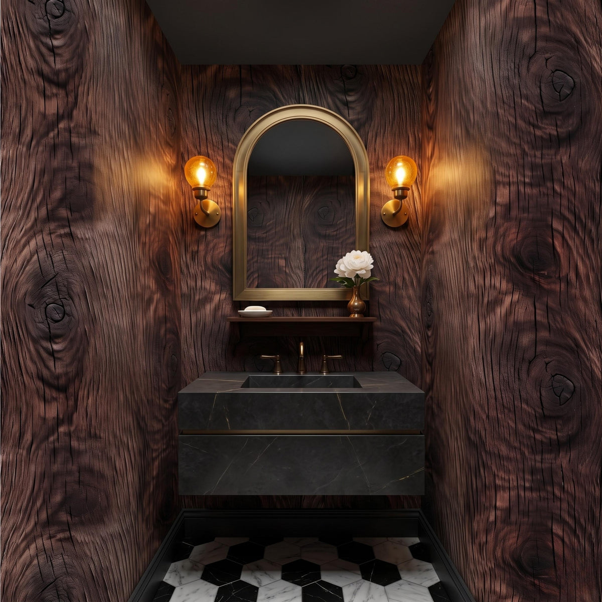 Rustic Dark Wood Grain Wallpaper Mural, Walnut Texture Wall Decor, Modern Farmhouse Cabin Aesthetic, Masculine Office Accent Wall