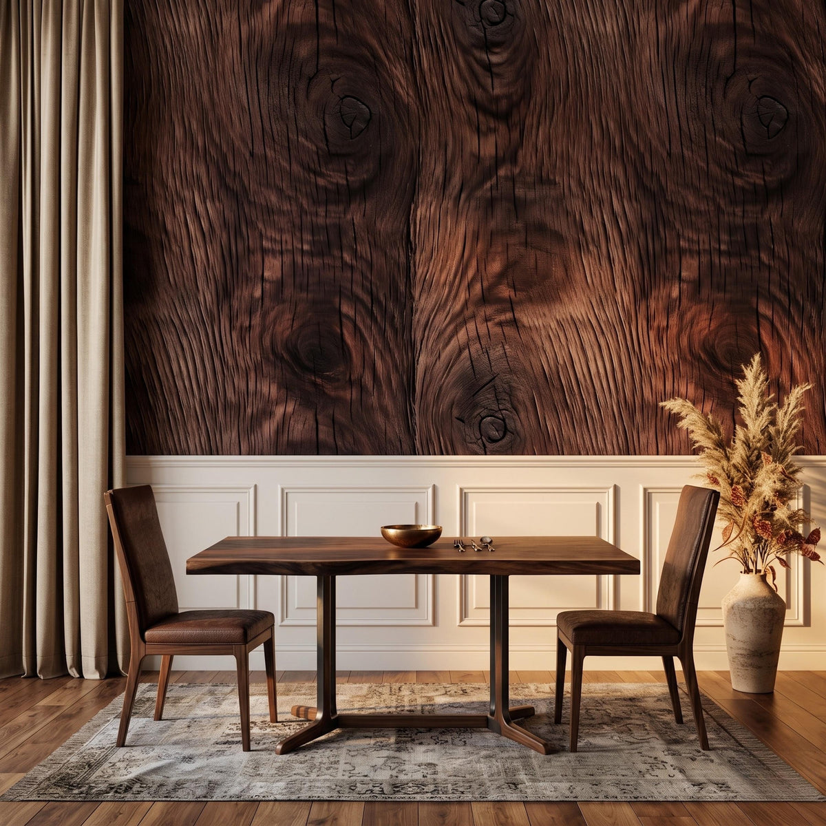 Rustic Dark Wood Grain Wallpaper Mural, Walnut Texture Wall Decor, Modern Farmhouse Cabin Aesthetic, Masculine Office Accent Wall