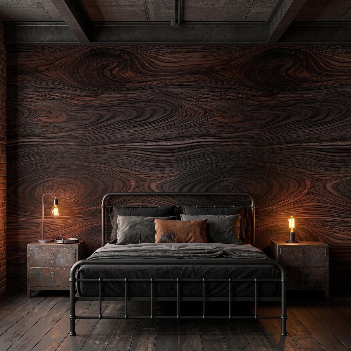 Abstract Dark Wood Grain Industrial Rustic Peel and Stick Wallpaper, Luxury Wall Mural for Office, Mid Century Modern Home Decor