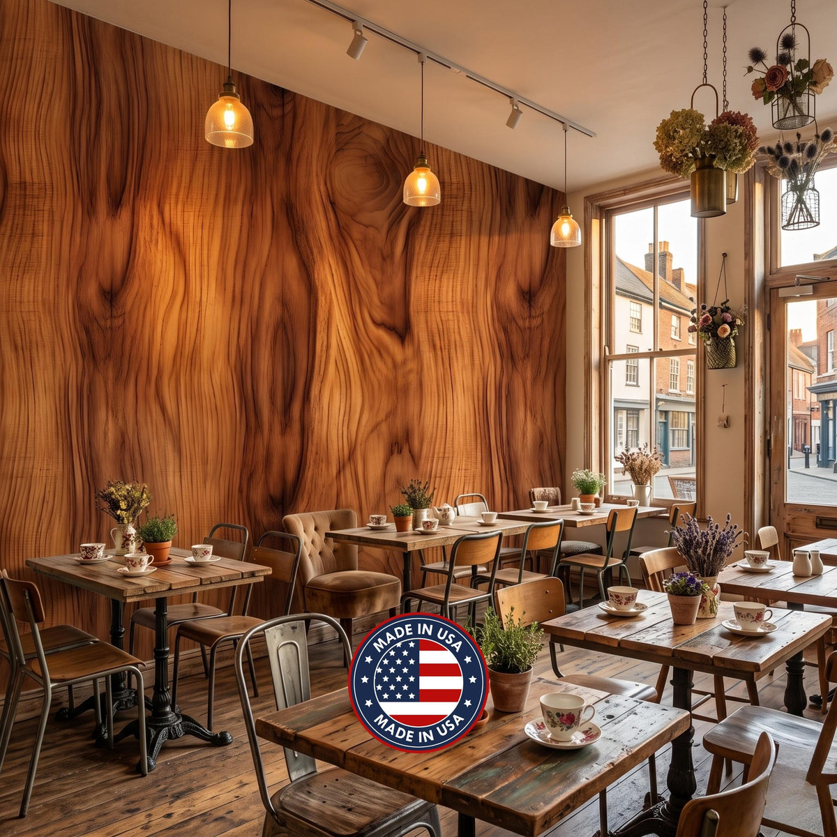 Rustic Wood Grain Texture Wallpaper, Cafe Interior Decor ,Modern Farmhouse Wall Mural, Large Natural Wood Accent Wall Covering