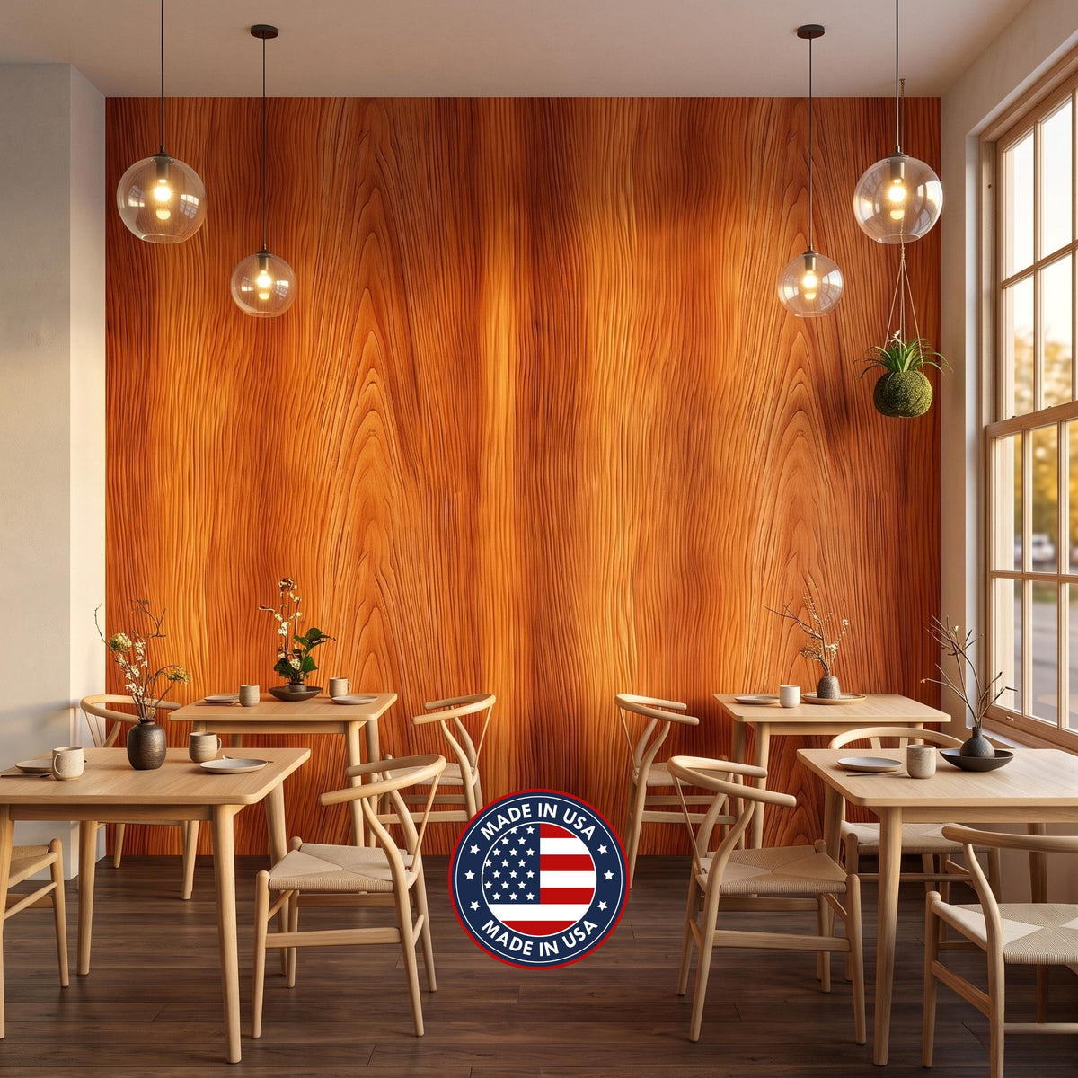 Natural Wood Grain Rustic Wallpaper Mural, Mid Century Modern Decor, Warm Cedar Wood Texture, Peel and Stick Accent Wall