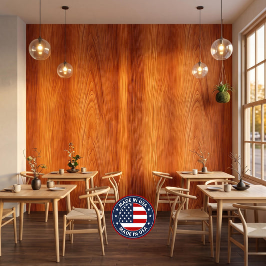 Natural Wood Grain Rustic Wallpaper Mural, Mid Century Modern Decor, Warm Cedar Wood Texture, Peel and Stick Accent Wall