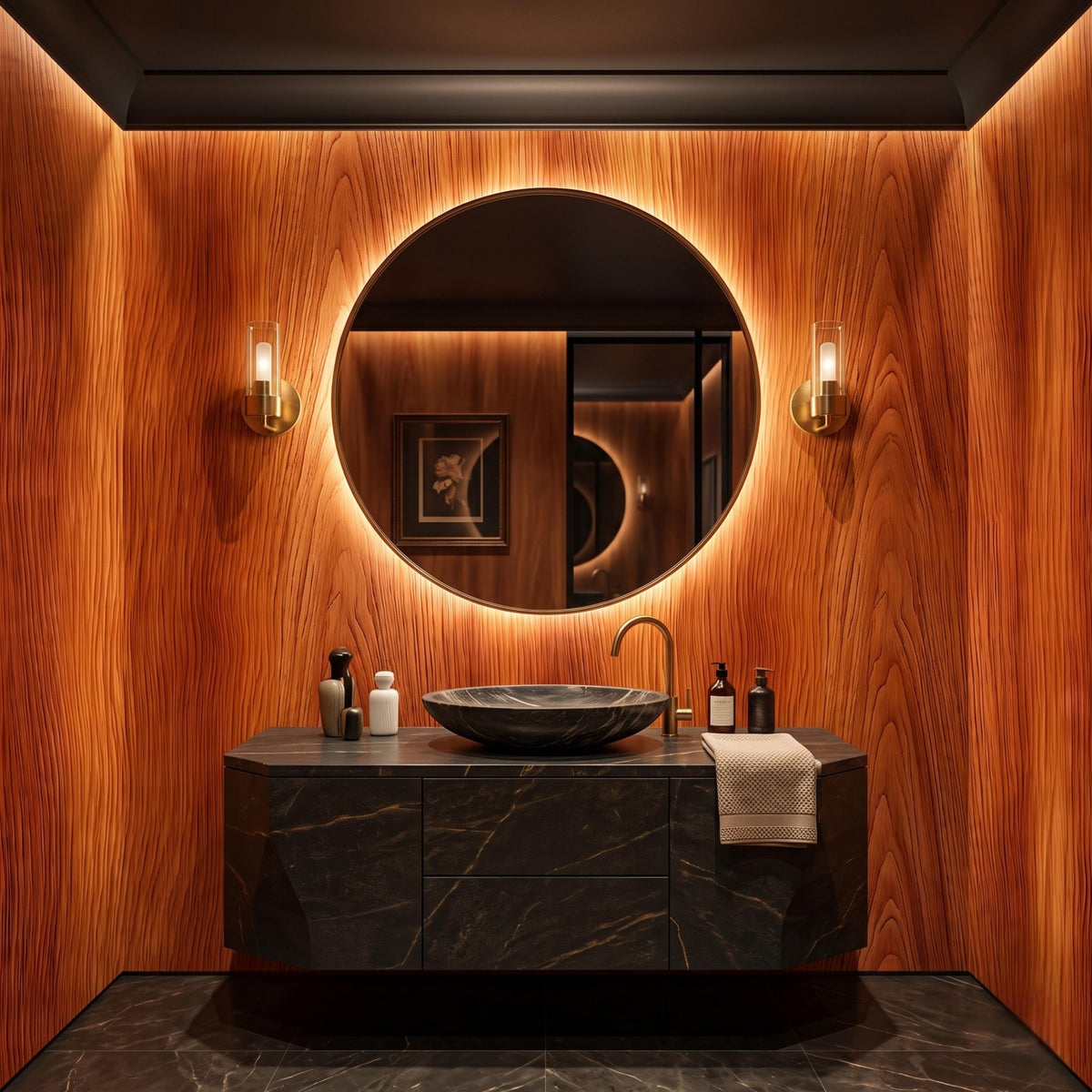 Natural Wood Grain Rustic Wallpaper Mural, Mid Century Modern Decor, Warm Cedar Wood Texture, Peel and Stick Accent Wall