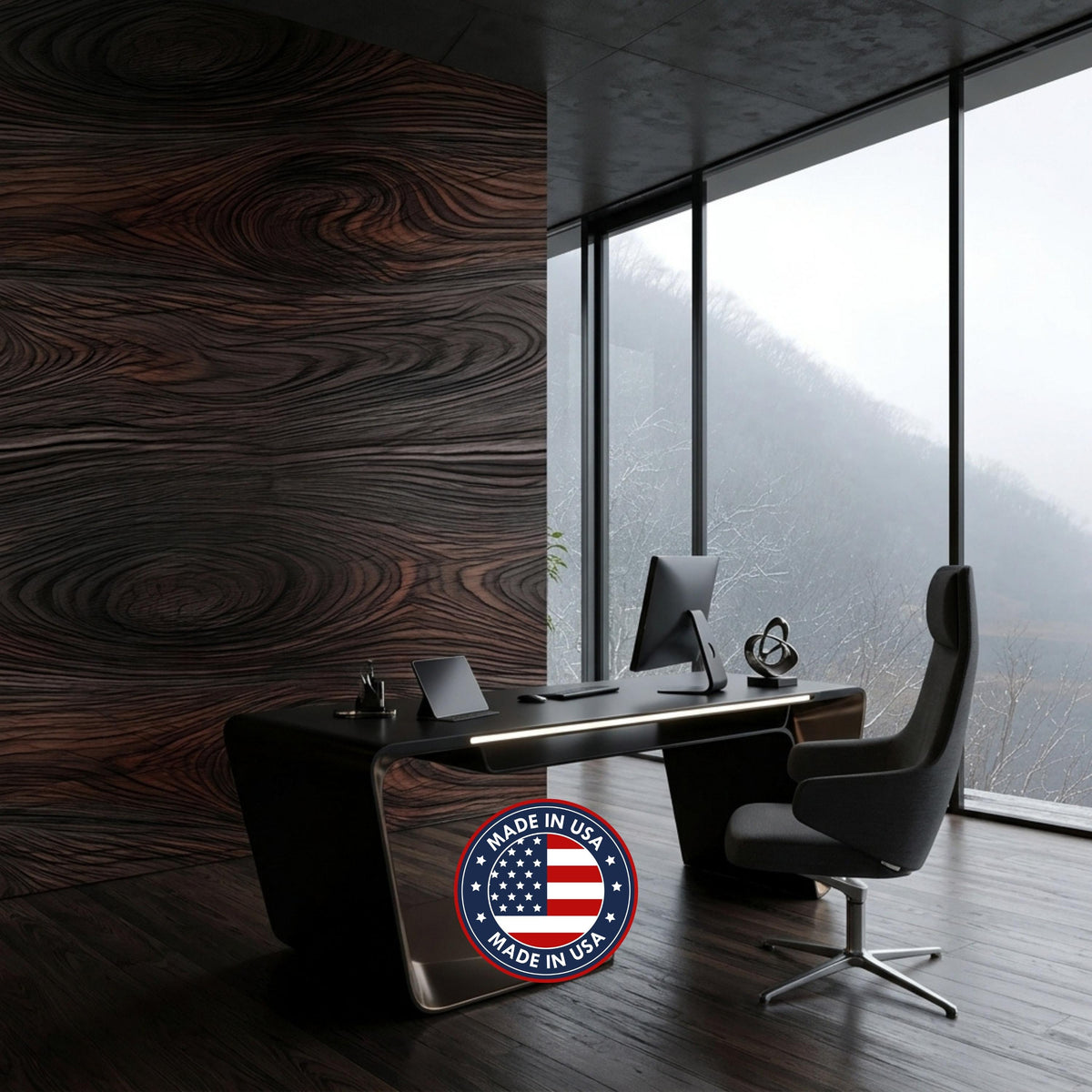 Dark Wood Grain Pattern Modern Peel and Stick Wallpaper, Sophisticated Office Decor, Dark Walnut Wood Wall Mural, Luxury Accent Wall