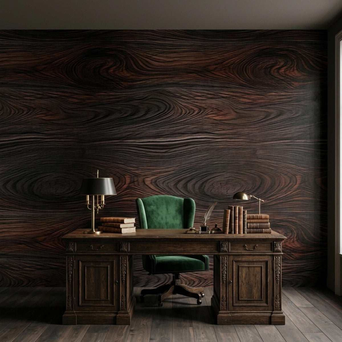Dark Wood Grain Pattern Modern Peel and Stick Wallpaper, Sophisticated Office Decor, Dark Walnut Wood Wall Mural, Luxury Accent Wall