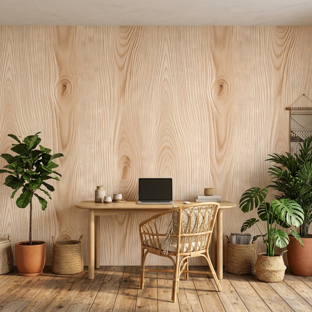 Natural Wood Grain Peel and Stick Wallpaper, Boho Wood Wall Decal, Modern Japandi Home Decor, Minimalist Accent Wall