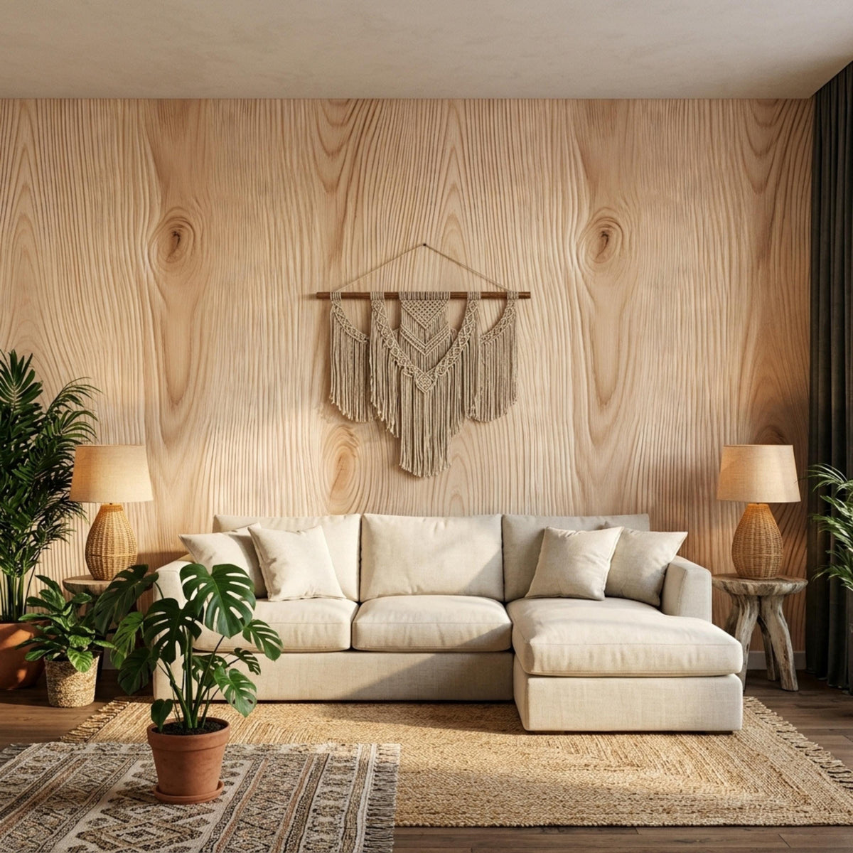 Natural Wood Grain Peel and Stick Wallpaper, Boho Wood Wall Decal, Modern Japandi Home Decor, Minimalist Accent Wall