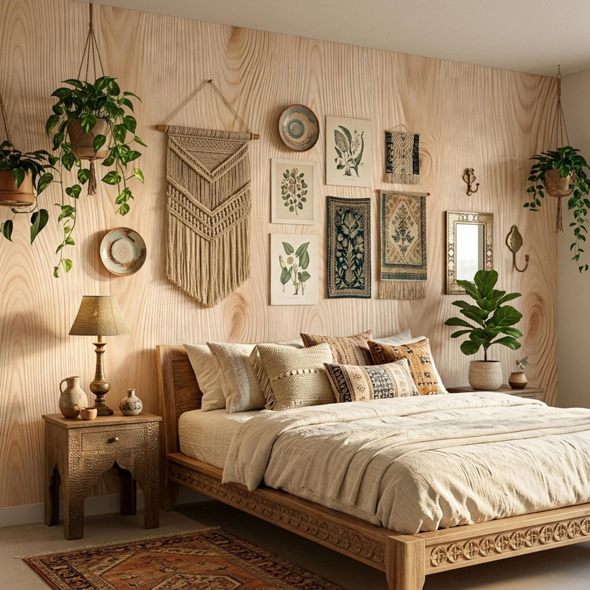 Natural Wood Grain Peel and Stick Wallpaper, Boho Wood Wall Decal, Modern Japandi Home Decor, Minimalist Accent Wall