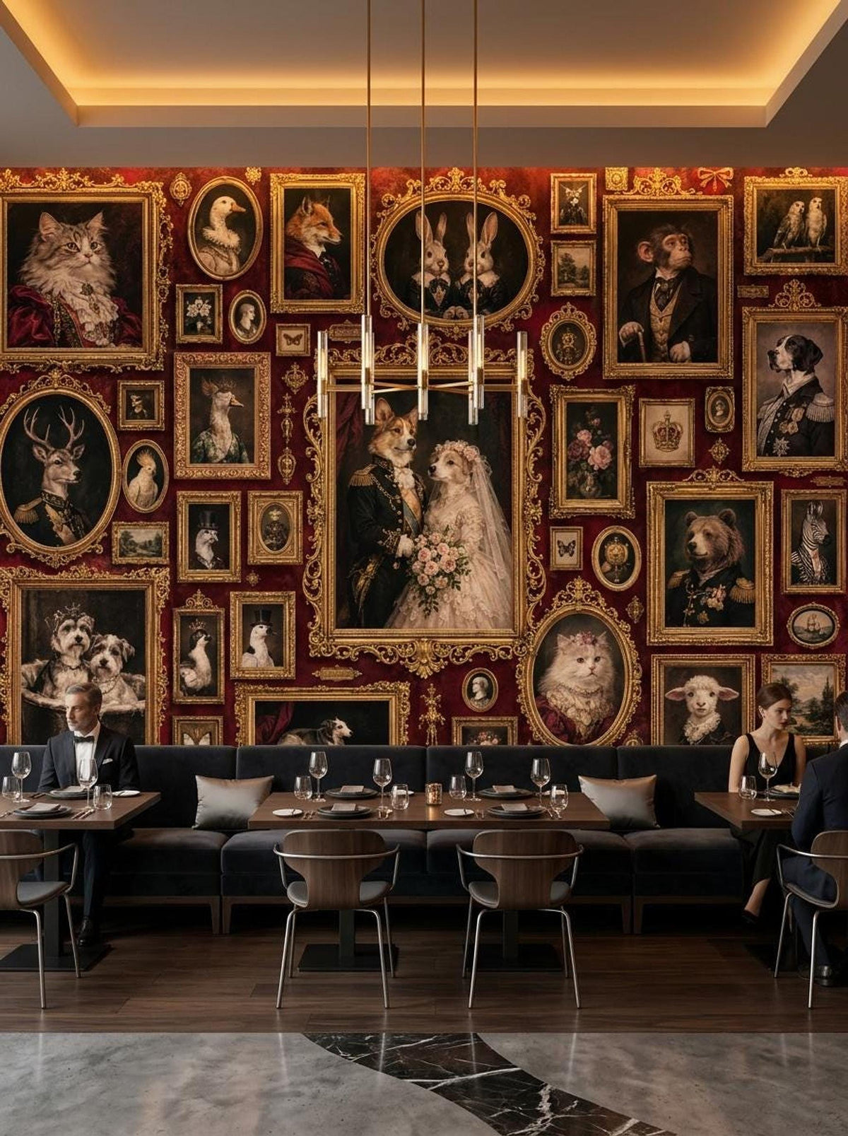 Maximalist Animal Portrait Wallpaper, Dark Academia Mural, Ornate Gothic Art (Peel & Stick)