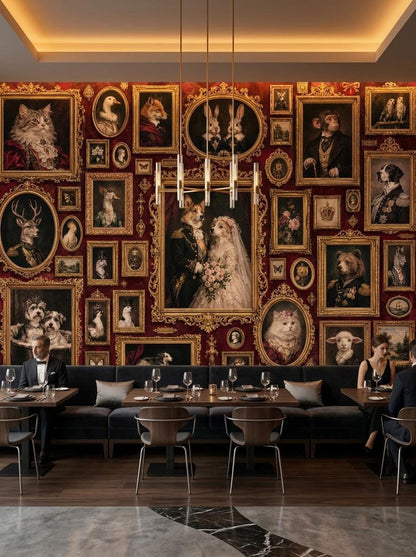 Maximalist Animal Portrait Wallpaper, Dark Academia Mural, Ornate Gothic Art (Peel & Stick)