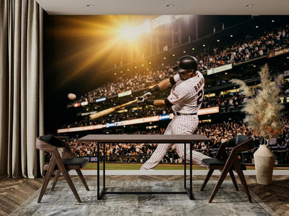 Baseball Stadium Wall Mural Cinematic Sports Art, Boys Room Wallpaper, Man Cave Decor