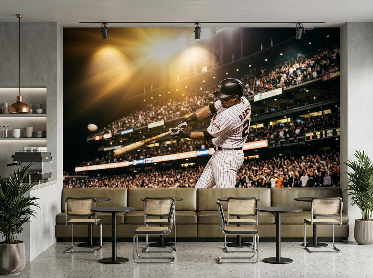 Baseball Stadium Wall Mural Cinematic Sports Art, Boys Room Wallpaper, Man Cave Decor