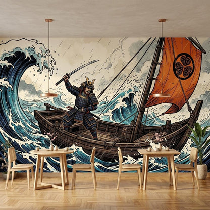 Japanese Samurai Ukiyo-e Wall Mural, Wave Warrior Art (Custom Sizing)