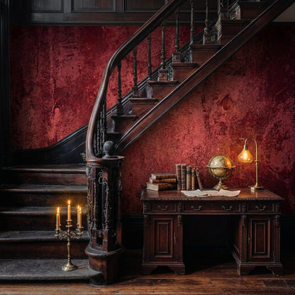 Dark Red Textured Plaster Wallpaper, Gothic Academia Wall Mural, Industrial Grunge Removable Paper