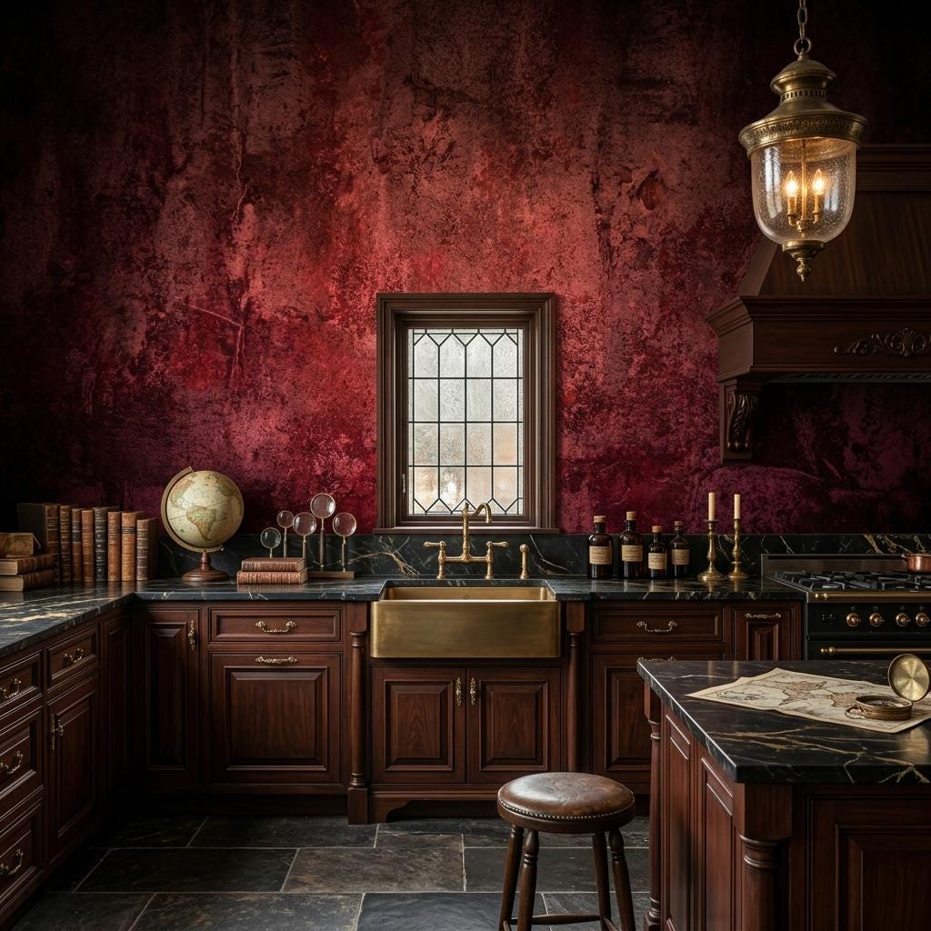 Dark Red Textured Plaster Wallpaper, Gothic Academia Wall Mural, Industrial Grunge Removable Paper