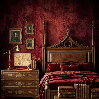 Dark Red Textured Plaster Wallpaper, Gothic Academia Wall Mural, Industrial Grunge Removable Paper