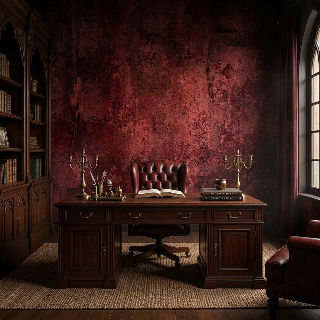 Dark Red Textured Plaster Wallpaper, Gothic Academia Wall Mural, Industrial Grunge Removable Paper