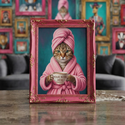 Personalized Anthropomorphic Animal Portrait Wallpaper, Maximalist Gallery Wall Decal (Custom Name) shown in an AI-generated listing photo