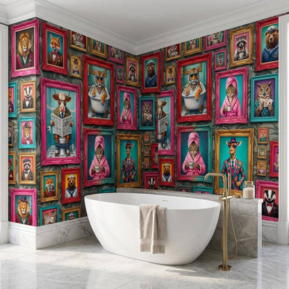 Personalized Anthropomorphic Animal Portrait Wallpaper, Maximalist Gallery Wall Mural (Custom name)