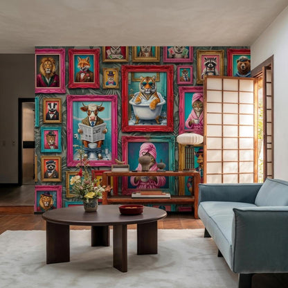 Personalized Anthropomorphic Animal Portrait Wallpaper, Maximalist Gallery Wall Mural (Custom name)