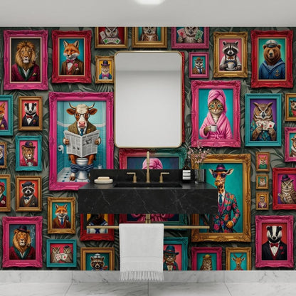 Personalized Anthropomorphic Animal Portrait Wallpaper, Maximalist Gallery Wall Mural (Custom name)