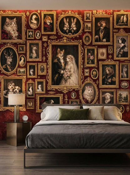Maximalist Animal Portrait Wallpaper, Dark Academia Mural, Ornate Gothic Art (Peel & Stick)