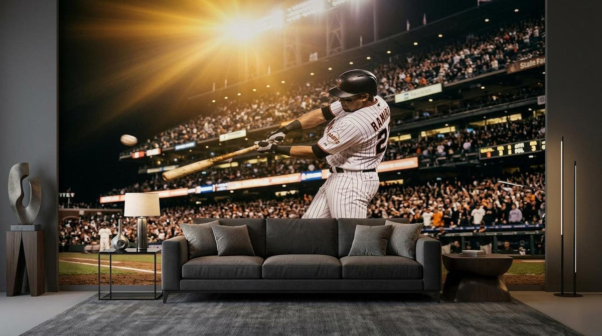 Baseball Stadium Wall Mural Cinematic Sports Art, Boys Room Wallpaper, Man Cave Decor