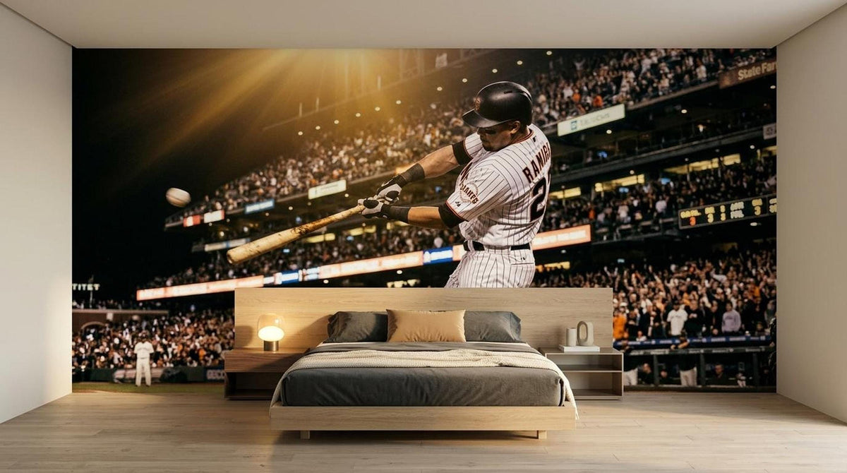 Baseball Stadium Wall Mural Cinematic Sports Art, Boys Room Wallpaper, Man Cave Decor