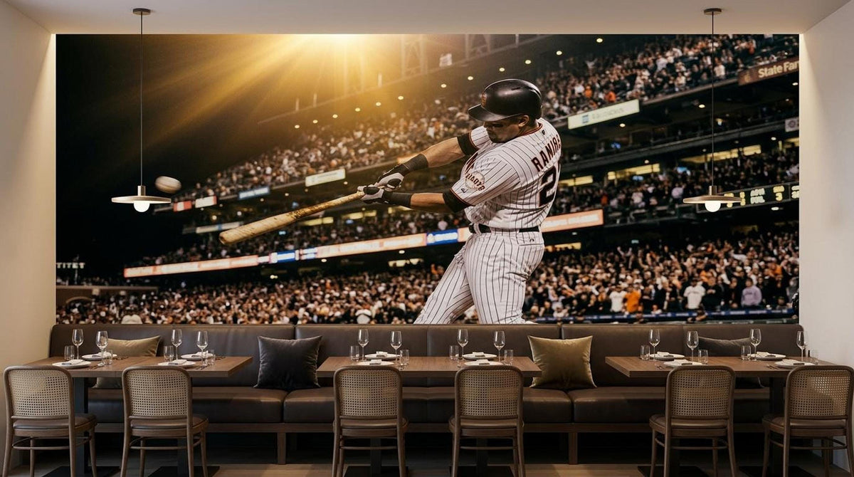 Baseball Stadium Wall Mural Cinematic Sports Art, Boys Room Wallpaper, Man Cave Decor