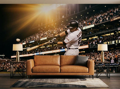 Baseball Stadium Wall Mural Cinematic Sports Art, Boys Room Wallpaper, Man Cave Decor
