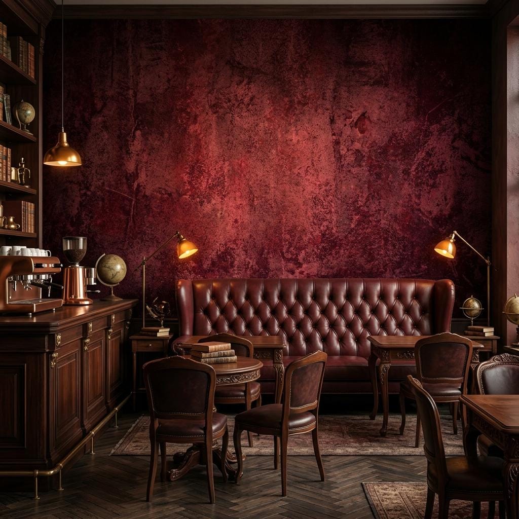 Dark Red Textured Plaster Wallpaper, Gothic Academia Wall Mural, Industrial Grunge Removable Paper