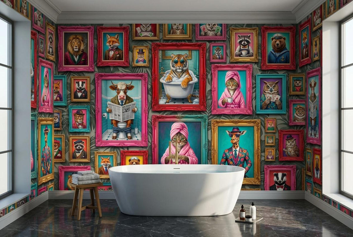Personalized Anthropomorphic Animal Portrait Wallpaper, Maximalist Gallery Wall Mural (Custom name)