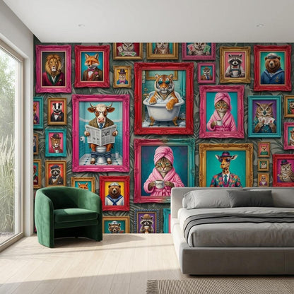 Personalized Anthropomorphic Animal Portrait Wallpaper, Maximalist Gallery Wall Mural (Custom name)