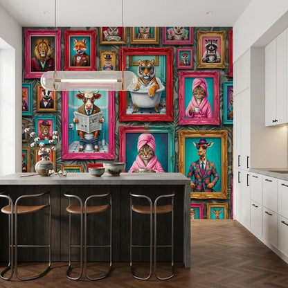 Personalized Anthropomorphic Animal Portrait Wallpaper, Maximalist Gallery Wall Mural (Custom name)