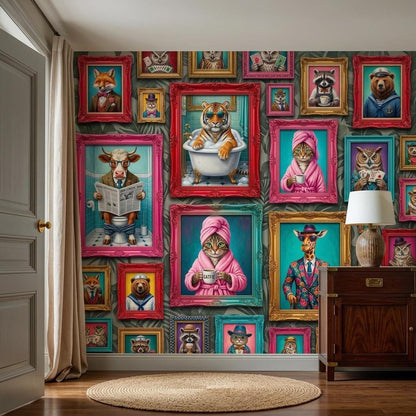Personalized Anthropomorphic Animal Portrait Wallpaper, Maximalist Gallery Wall Mural (Custom name)
