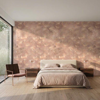 Dusty Rose Ginkgo Leaf Wallpaper, Shimmer Botanical Mural, Modern Bedroom Decor