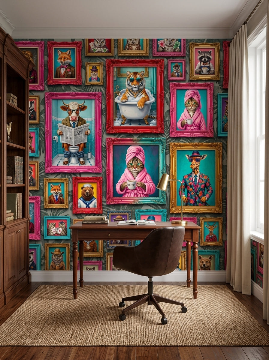 The Wild Salon Wallpaper Mural — Eclectic Animal Gallery