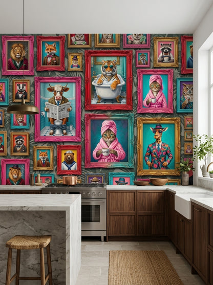 The Wild Salon Wallpaper Mural — Eclectic Animal Gallery