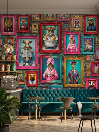 The Wild Salon Wallpaper Mural — Eclectic Animal Gallery