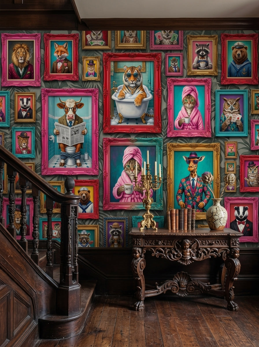 The Wild Salon Wallpaper Mural — Eclectic Animal Gallery