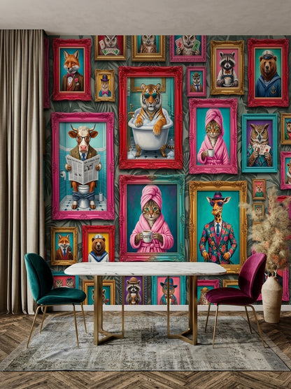 The Wild Salon Wallpaper Mural — Eclectic Animal Gallery