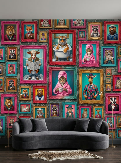 The Wild Salon Wallpaper Mural — Eclectic Animal Gallery