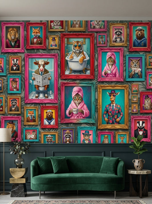 The Wild Salon Wallpaper Mural — Eclectic Animal Gallery