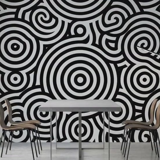 Black and White Op Art Wallpaper, Geometric Circle Mural, Modern Wall Decor