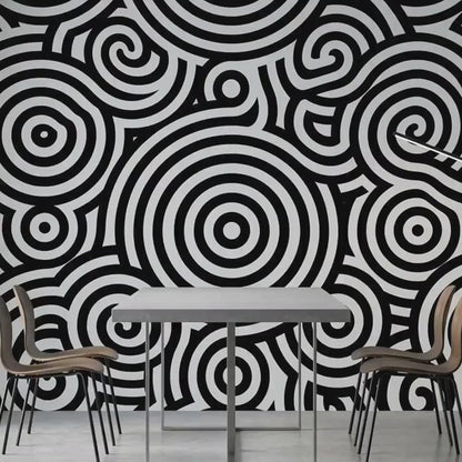 Black and White Op Art Wallpaper, Geometric Circle Mural, Modern Wall Decor