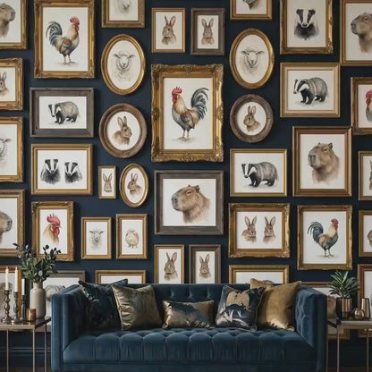 Vintage Animal Gallery Wallpaper, Moody Dark Academia Mural, Maximalist Wall Decor
