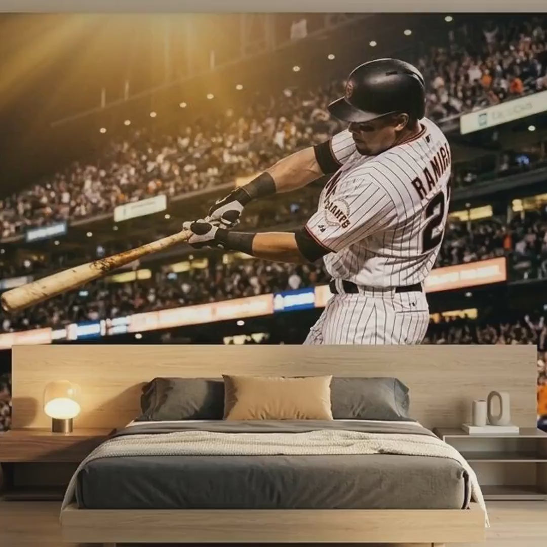 Baseball Stadium Wall Mural Cinematic Sports Art, Boys Room Wallpaper, Man Cave Decor