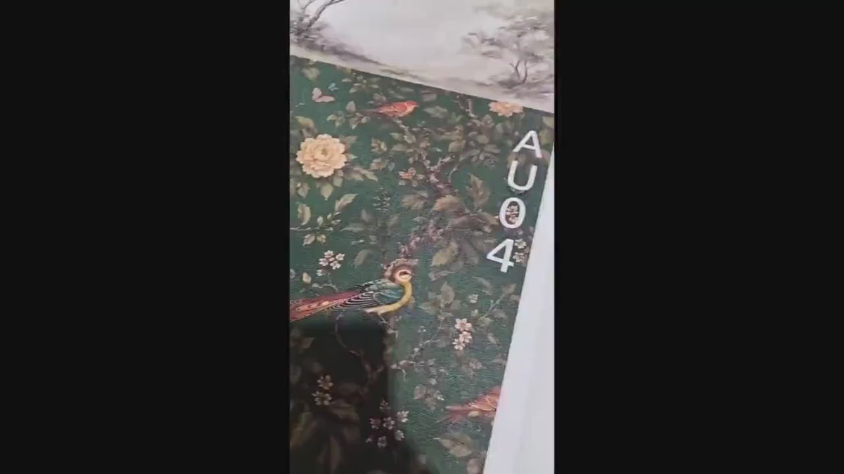 Dark Green Vintage Bird and Floral Chinoiserie Wallpaper, Moody Maximalist Wall Decor, Dark Academia Home Aesthetic